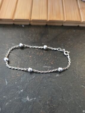 Sterling Silver Bead Rope Chain Bracelet - Silver